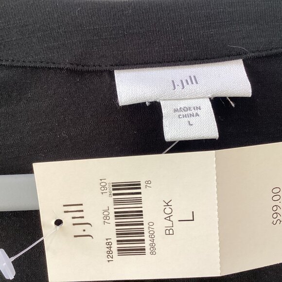 NWT J.Jill Black Midi Dress Size L Stretchy Knit Rayon Crossover Casual Surplice - Picture 9 of 12